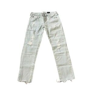 Adriano Goldschmied Womens Stilt Crop Jeans Blue 27 Denim Distressed Frayed Hem